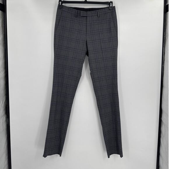 Soul Of London Mens 33R Plaid Gray Slim Fit Flat Front High Rise Trouser Pants - Picture 2 of 12